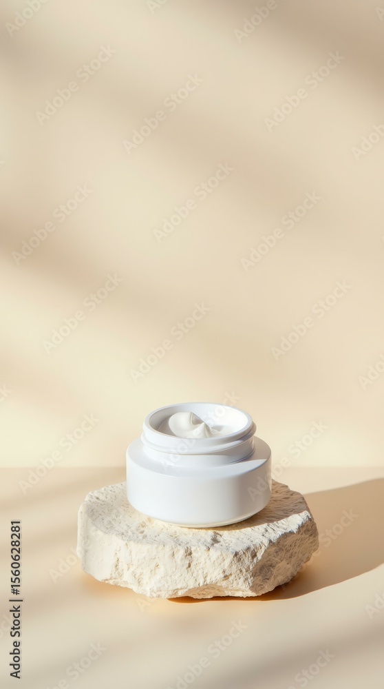 Poster minimal open cream jar scene — vertical clean template for wellness branding and store visuals