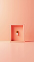 Minimal pastel scene — vertical template with golden pill on soft coral background