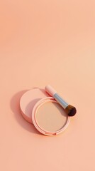 Minimal makeup scene with brush and powder case — vertical clean template for cosmetics or skincare ads