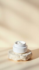 Minimal open cream jar scene — vertical clean template for wellness branding and store visuals