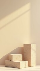 Minimal natural stone blocks on beige pastel background — vertical mockup for product presentation or social media