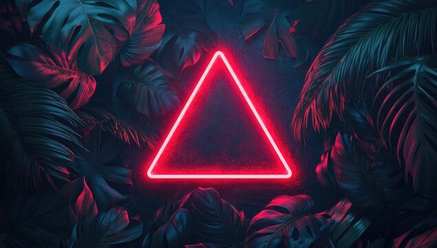 Neon triangle framed by tropical foliage
