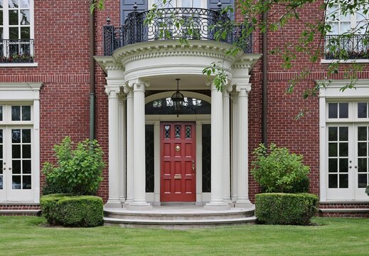 Brick house with elegant portico entrance