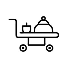 Room service cart with covered dish and beverage icon concept  