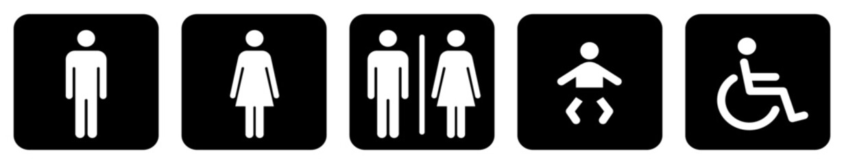 トイレマーク・トイレアイコン　男性・女性・赤ちゃんのシンボルの印刷可能なステッカー・標識・看板白