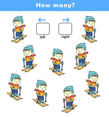 Left and right position worksheet. Educational worksheet for preschool kids. Educational game to learn left and right.	