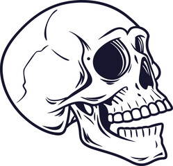 Here's a single sentence for naming and describing the image:

A funny cartoon skull and crossbones vector character with a happy smiling face, perfect for a cute Halloween design symbol