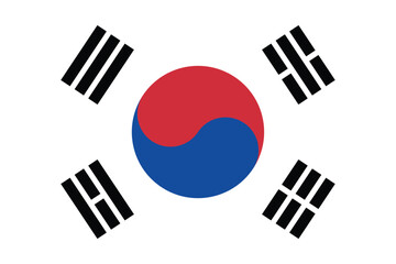 Flat Vector Illustration of South Korea National Flag Taegeukgi with Red Blue Taegeuk Symbol and Four Black Trigrams for Presentation, Web, and Infographic Use
