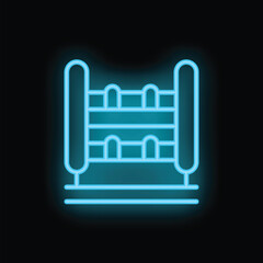 Glowing blue neon sign showing monkey bars for children on a playground