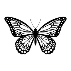 Monarch Butterfly Silhouette Delicate Wing Pattern Black and White Nature Illustration, Vintage Aesthetic Insect Design, Ornamental Butterfly Art