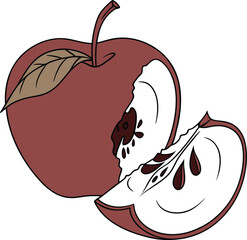 Red apple vector illustration: a juicy, healthy, and organic fruit icon with a green leaf, symbolizing fresh and sweet nature