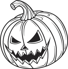 Orange Halloween pumpkin jack-o'-lantern with a scary face, isolated on a white background for an autumn holiday celebration