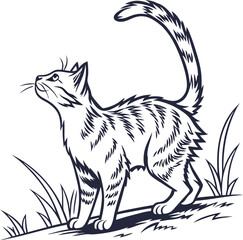 A playful cartoon cat and mouse vector illustration showcases the cute feline mammal with its tail in silhouette