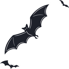Here's a concise description:

Black silhouette vector illustration of a bat with bats flying, perfect for Halloween, a wild mammal symbol