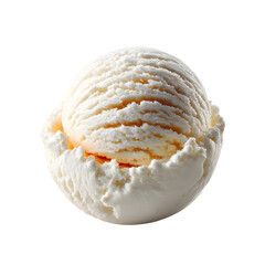 Vanilla ice cream ball. Scoop of creamy vanilla ice cream with visible texture, isolated on white.