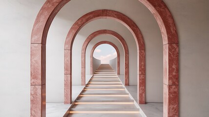 Obraz premium Pink Cube Staircase Abstract Geometric Interior Design