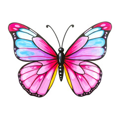 Colorful Butterfly Illustration with Intricate Wing Patterns and Delicate Antennae Displaying a Vibrant Palette of Pinks, Blues, Purples, and Yellows