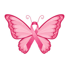 Butterfly Wings with Pink Ribbon Symbolizing Breast Cancer Awareness A Delicate and Empowering Representation of Support and Hope