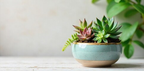 Stylish Succulents & Air Plants in Ceramic Pot Modern Bohemian Home Decor