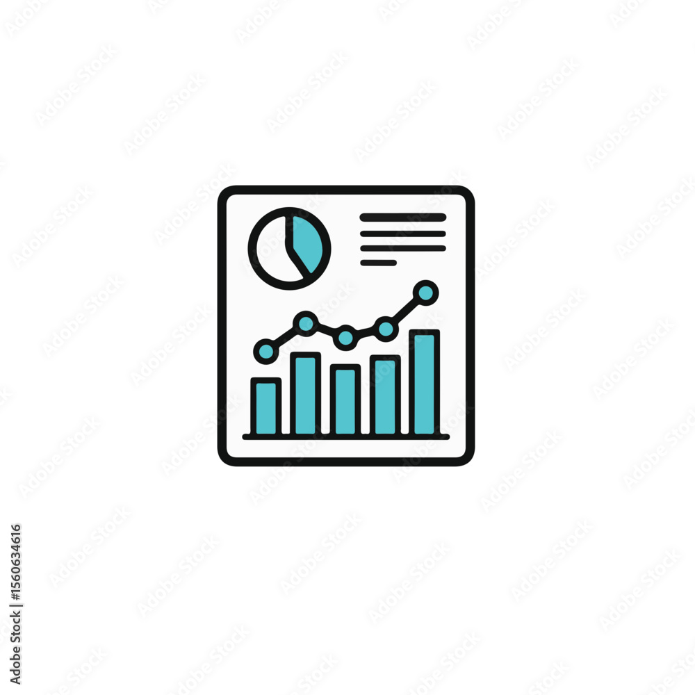 Poster financial data and analysis visualization in icon form.