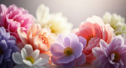 Fototapeta premium A Close Up View of Beautiful Spring Flowers in Soft Pastel Colors