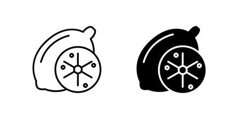 Fresh lemon fruit icon set representing citrus, healthy food, and natural ingredients. Great for drinks, cooking, and wellness themes.