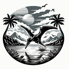 Pteranodon Diving into a Lake for Prey © Samra