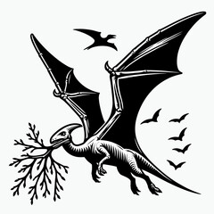 Pterodactyl Carrying a Branch Through the Prehistoric Sky