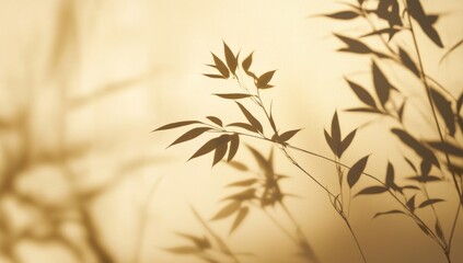 Soft, warm shadows of bamboo leaves against a light beige background