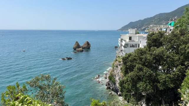 Cinematic Footage of I Due Fratelli &ndash; Iconic Sea Stacks off Vietri sul Mare, Amalfi Coast, Italy