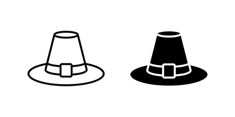 Classic pilgrim hat icon set ideal for holiday themes, historical content, and cultural sites.