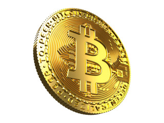 黄金に輝くビットコインの３Dイラスト