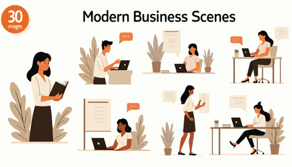 Business people icon set vector illustration of office work and computer design