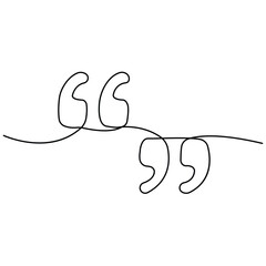 Minimalist One Line Drawing of Quotation Marks, Simple Continuous Line Art Symbolizing Communication, Dialogue, Quotes, Text, Speech, Typography, Blogging, and Modern Editorial or Graphic.