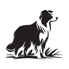  Border Collie dog black ink brushstroke style vector illustration