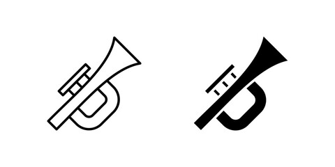 Classic trumpet icon set representing brass instruments, music, and performance. Ideal for bands, orchestras, and entertainment themes.