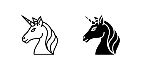 Mythical unicorn icon set symbolizing magic, fantasy, and mystical creatures. Ideal for dreams, imagination, and children's themes.