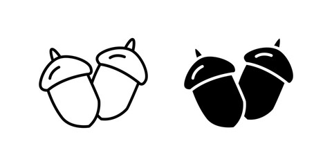 Detailed acorns icon set symbolizing oak trees, forest nature, and autumn elements. Great for themes of environment, growth, and natural resources.