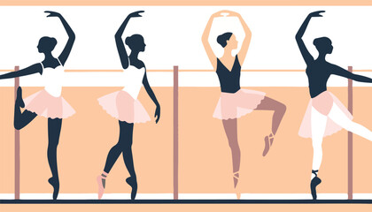 Graceful ballet dancer silhouettes depict women embracing fitness and the beauty of dance, perfect for lifestyle and sport-themed designs