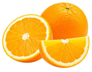 Whole Orange Fruit with Juicy Slice in Front, Transparent PNG
