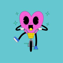 Joyful Heart's Bike Ride: A cheerful heart character embarks on a delightful bicycle adventure, embodying the essence of fun and pure joy, capturing the spirit of happiness and carefree delight.