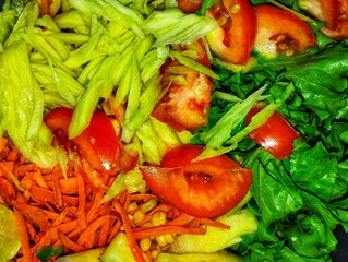Fresh vegetable salad. Healthy food. Healthy eating concept. Top view close up