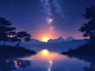 Naklejka premium Stunning view of Milky Way galaxy under a clear night sky with stars