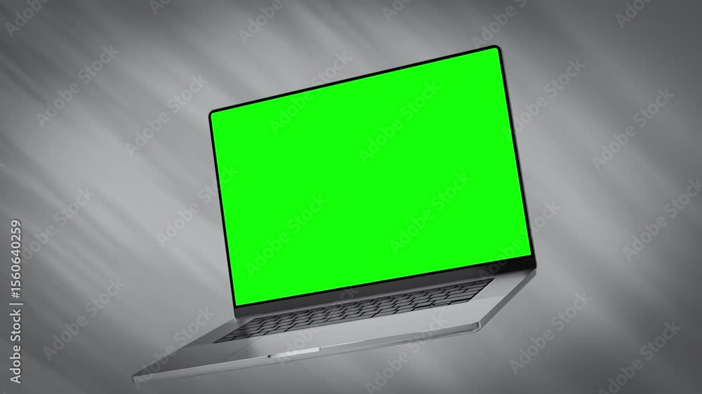 Poster modern laptop opens and begins to levitate in a minimal scene. includes luma matte screen mask and t