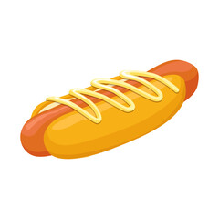 Deliciously Simple Hot Dog: A perfectly illustrated hot dog, served in a toasted bun, adorned with a generous drizzle of mustard, inviting the senses to experience classic American comfort food.