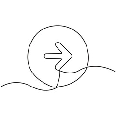 Minimalist One Line Drawing of Right Turn Arrow, Simple Continuous Line Art for Direction, Navigation, Road Sign, Guidance, and Business Decision Concepts.