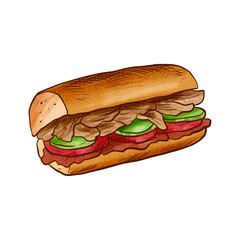 Savory Sandwich: A tempting illustration of a freshly made sandwich with sliced tomatoes, fresh cucumber, and succulent meat. A culinary masterpiece.