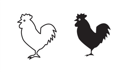 Black chicken icon on white background. Rooster silhouette, white background, vector illustrator