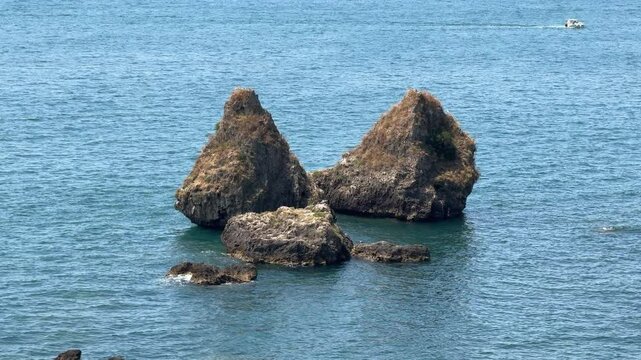 Cinematic Footage of I Due Fratelli &ndash; Iconic Sea Stacks off Vietri sul Mare, Amalfi Coast, Italy