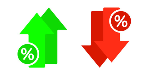 increasing and decreasing percent &ndash; vector icon set illustration